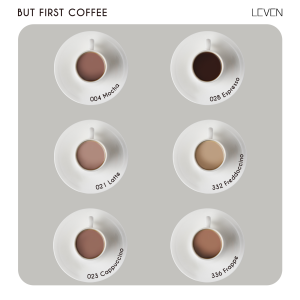 Leven nail polish collection but first coffee. Brownish tones for your daily needs.